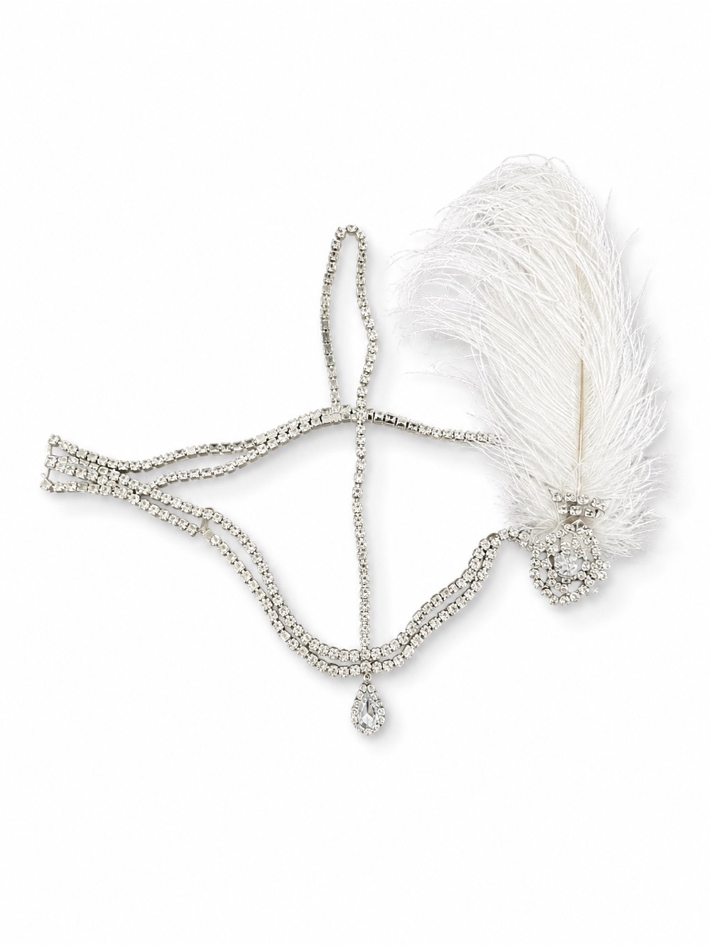 Crystal and White Feather Headpiece Hair Accessory